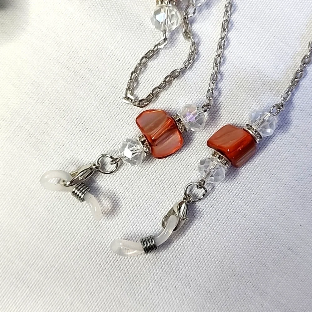 Silver with Natural Stone Multi Use Chain Mask Eyeglass or ID Holder New